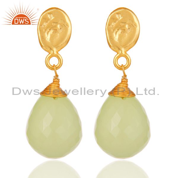 Prehnite Chalcedony 18K Gold Plated Sterling Silver Drop Earring