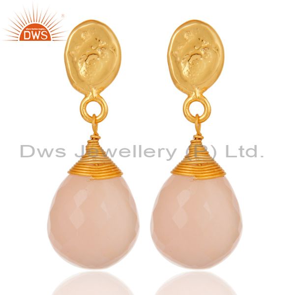 Rose Chalcedony 18K Gold Plated Sterling Silver Drop Earring