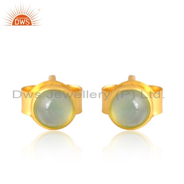14K Yellow Gold Plated Sterling Silver Dyed Chalcedony Bezel Set Studs Earrings