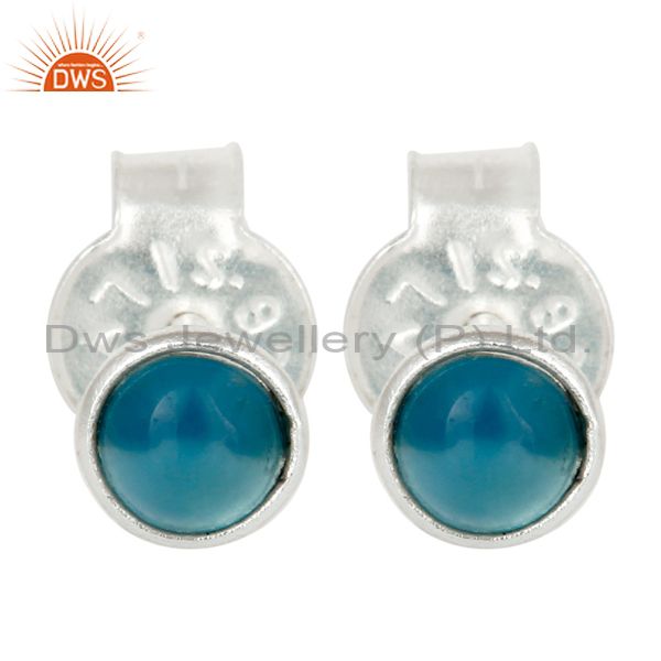 925 Sterling Silver Dyed Blue Chalcedony Gemstone Stud Earrings