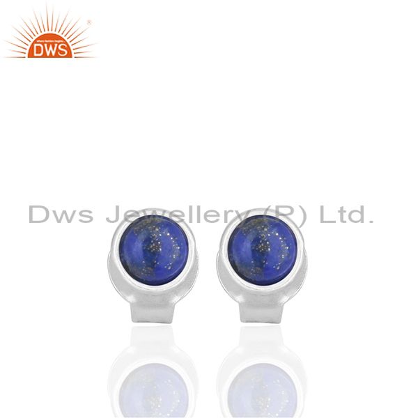 Bezel Set Lapis Lazuli Gemstone Silver Stud Earrings Manufacturer