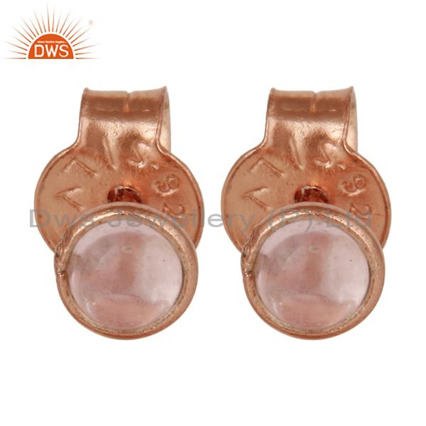 18K Rose Gold Plated Sterling Silver 4mm Round Rose Chalcedony Stud Earrings