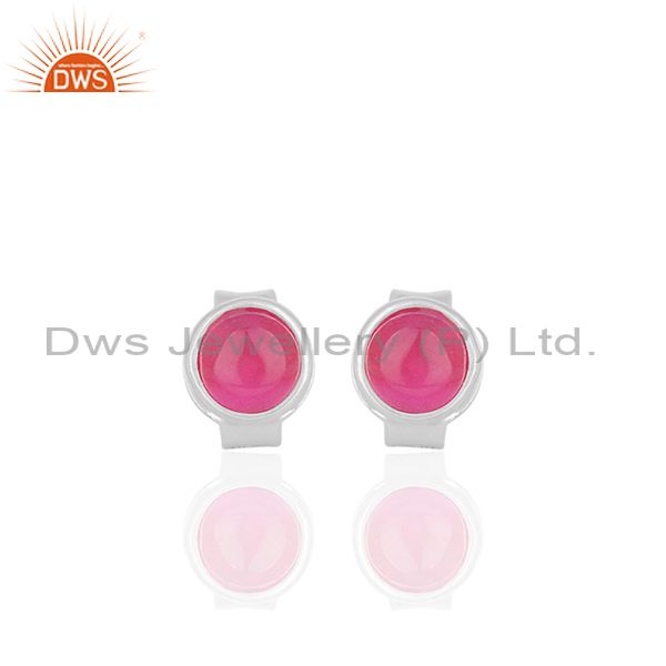 Pink Chalcedony Gemstone Stud Earrings Silver Jewellery Manufacturer