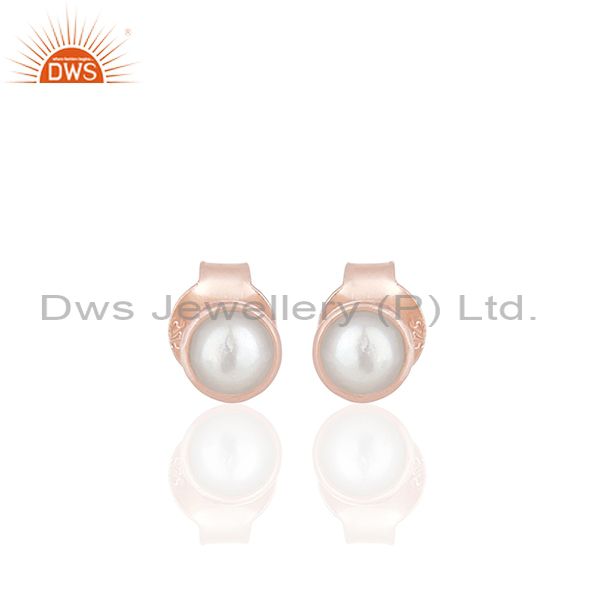 Rose Gold Plated 92.5 Silver Natural Pearl Stud Earring Jewelry
