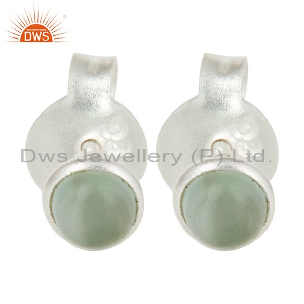 925 Sterling Silver Aqua Chalcedony Glass Girls Stud Earrings