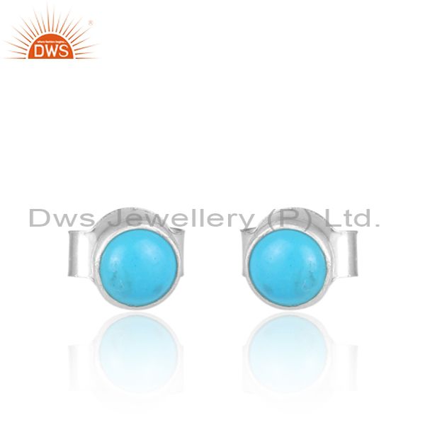 Turquoise Set Fine 925 Sterling Silver Round Stud Earrings