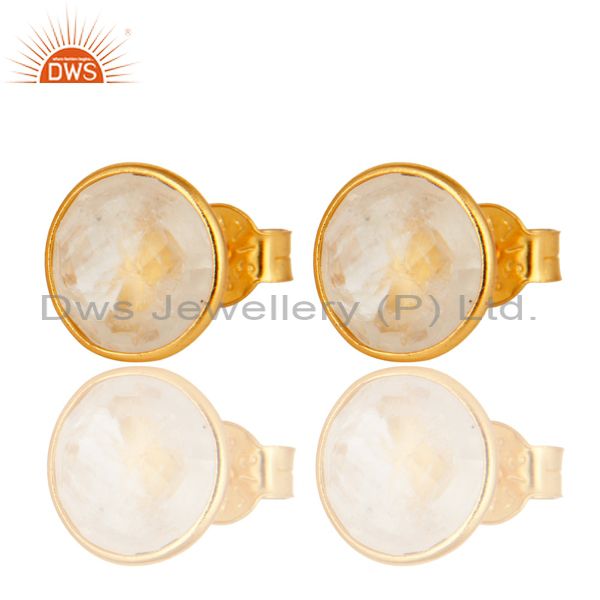 18K Yellow Gold Plated Sterling Silver Dyed Rainbow Moonstone Stud Earrings