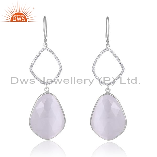 Silver White It Drops With Cubic Zirconia And Moonstone