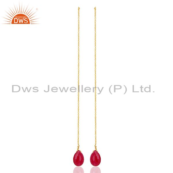 Red Ruby Gemstone 925 Silver Gold Plated Chain Earrings Manufacturer