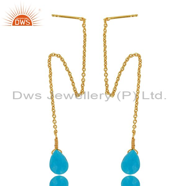 Turquoise Gemstone Gold Plated 925 Silver Chain Earrings Manufacturer