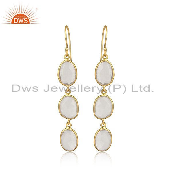 18k gold plated 925 silver crystal quartz dangle handmade earring