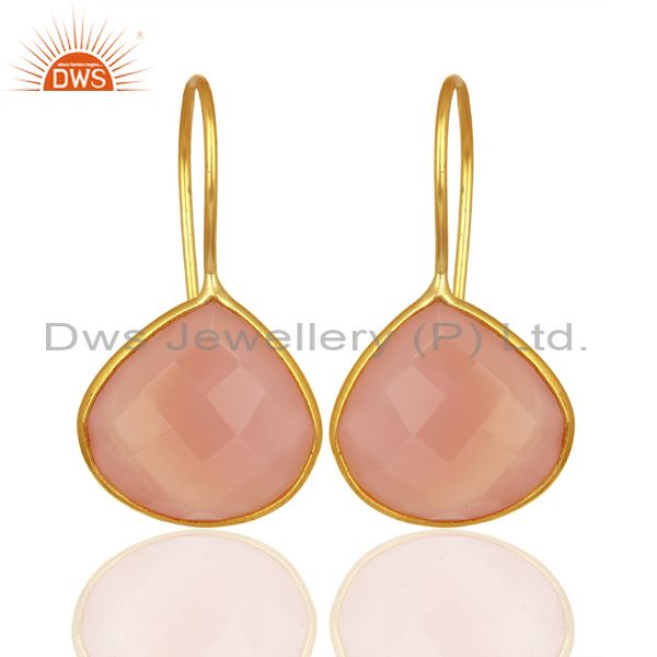 Rose Chalcedony Gemstone Gold Plated 925 Silver Earrings Manufacturer