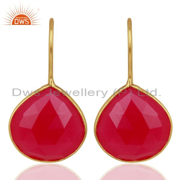Pink Chalcedony Gemstone Gold Plated Designer Silver Earrings Jewelry