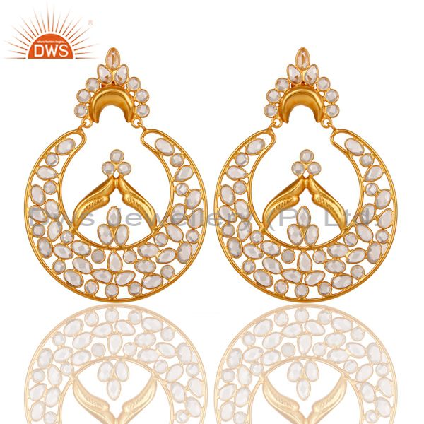 White Zircon and 18K Gold Plated Sterling Silver Dangler Earring Jewelry