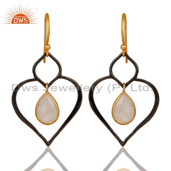 18K Gold Plated & Oxidized 925 Sterling Silver Rainbow Moonstone Dangle Earrings
