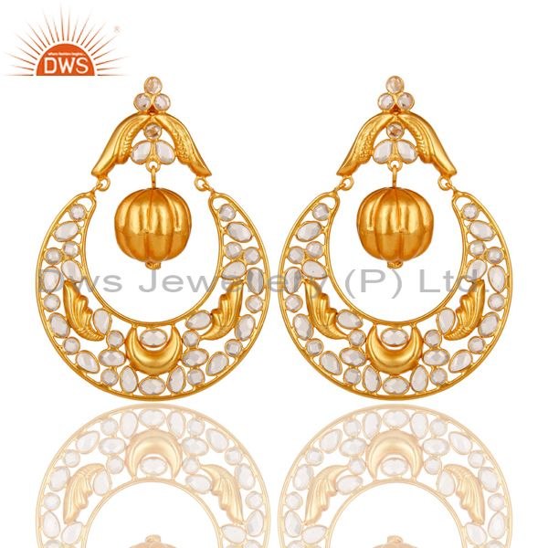 Zircon and 18K Gold Plated Sterling Silver Chand Bali Earring