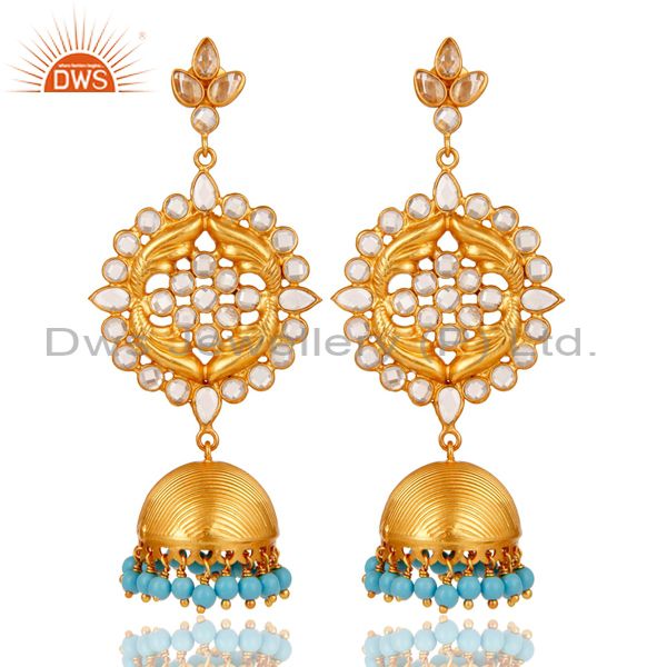 Turquoise Zircon and 18K Gold Plated Sterling Silver Traditional Jhumka Earring