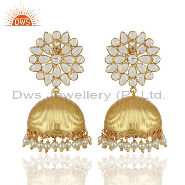 Pearl and CZ 18K Gold Plated Sterling Silver Traditional Earring Jhumka