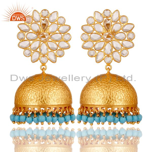 Turquoise and CZ 18K Gold Plated Sterling Silver Traditional Earring Jhumka
