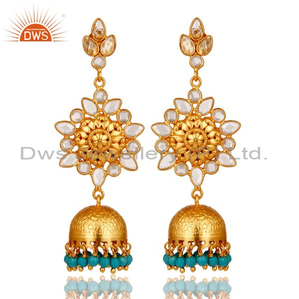 Turquoise and CZ Sterling Silver 18K Gold Plated Jhumka Earring