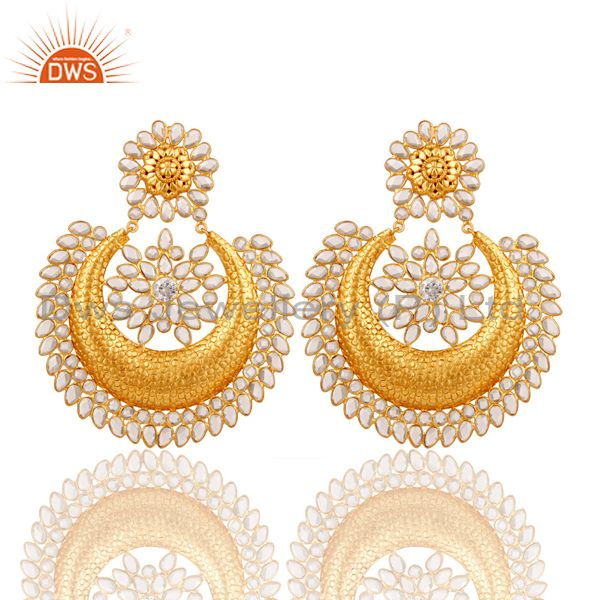 White Zircon 18K Gold Plated Sterling Silver Traditional Earring