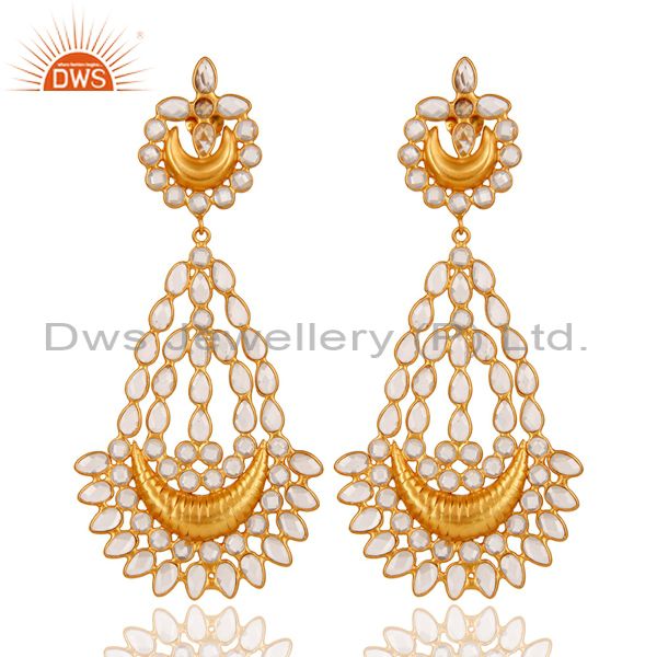 18K Gold PLated Sterling Silver White Zircon Jhumka Traditional Earring
