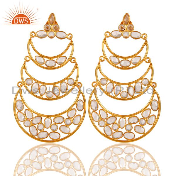 18K Gold Plated Sterling Silver White Zircon Dangler Earring Traditional Jewelry