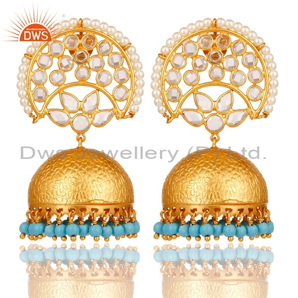 CZ and Turquoise Jhumka Earring 18K Gold Plated 925 Silver Earring