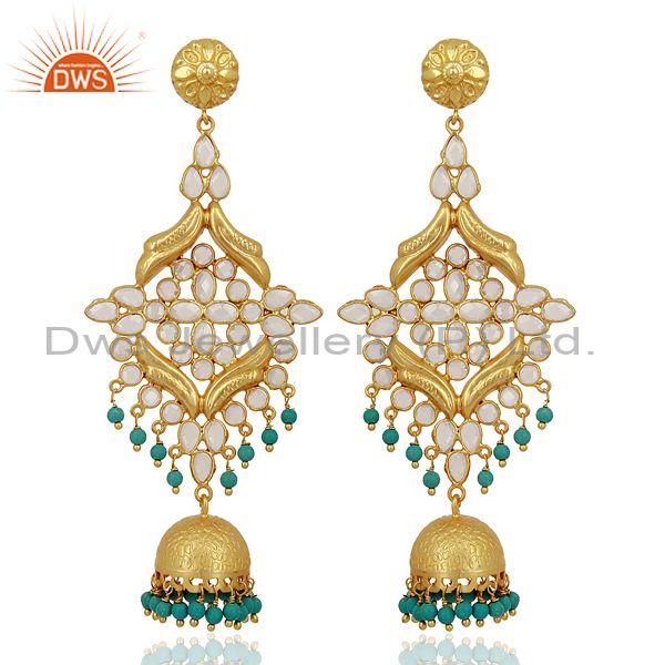 CZ and Turquoise Traditional Jhumka Earring 18K Gold Plated 925 Silver