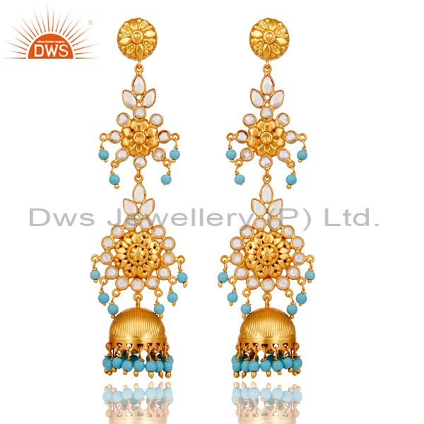 18K Gold Plated 925 Sterling Silver Turquoise Zircon Jhumka Earrings Jewelry