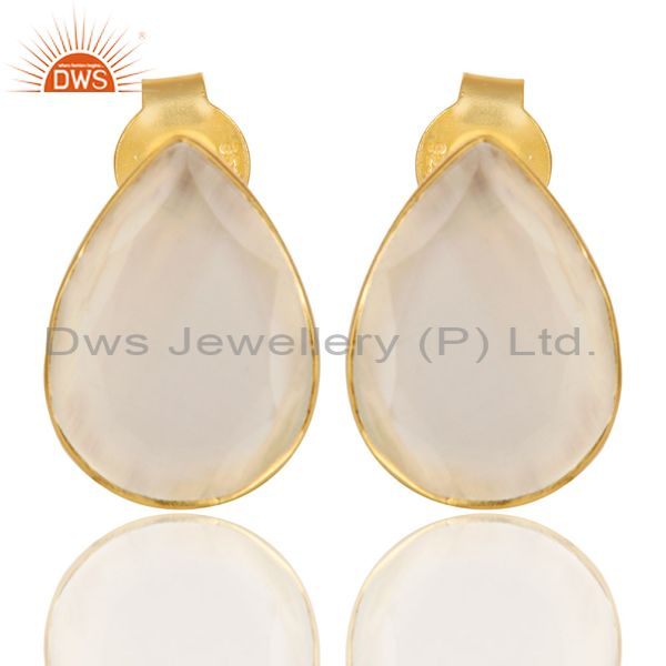 14K Gold Plated 925 Sterling Silver Pear Style White Moonstone Studs