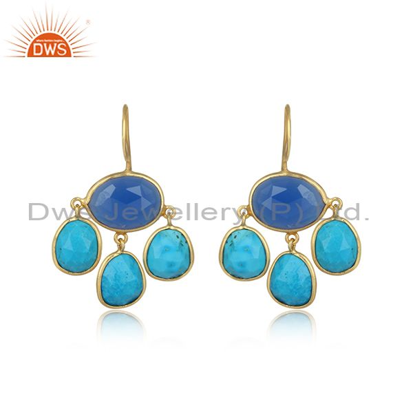 Newly gold on silver turquoise and blue chalcedony earring