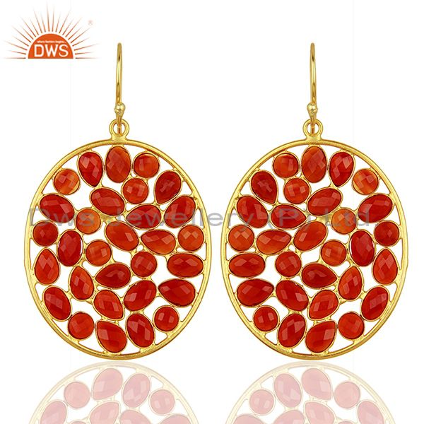Red Onyx Handcrafted Dangle Gold Plated 92.5 Sterling Silver Designer Earring