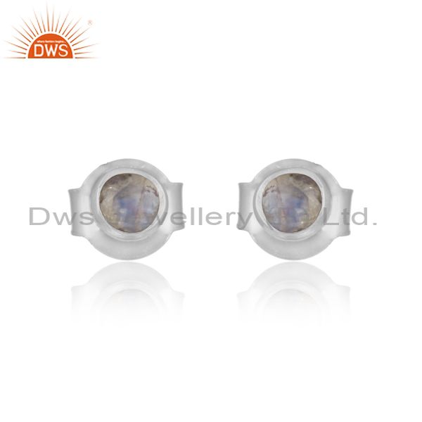 Basic dainty stud in solid silver with rainbow moonstone