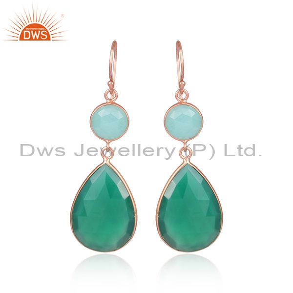 Green Gemstone Rose Gold Plated 925 Silver Dangle Earrings Suppliers