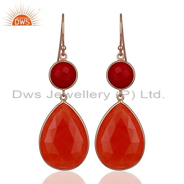 Red Gemstone Rose Gold Plated Dangle Earrings Jewelry Manufacturer