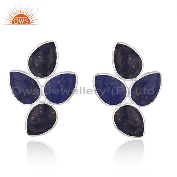 925 Sterling Silver Leaf Design Lapis Gemstone Earrings Jewelry