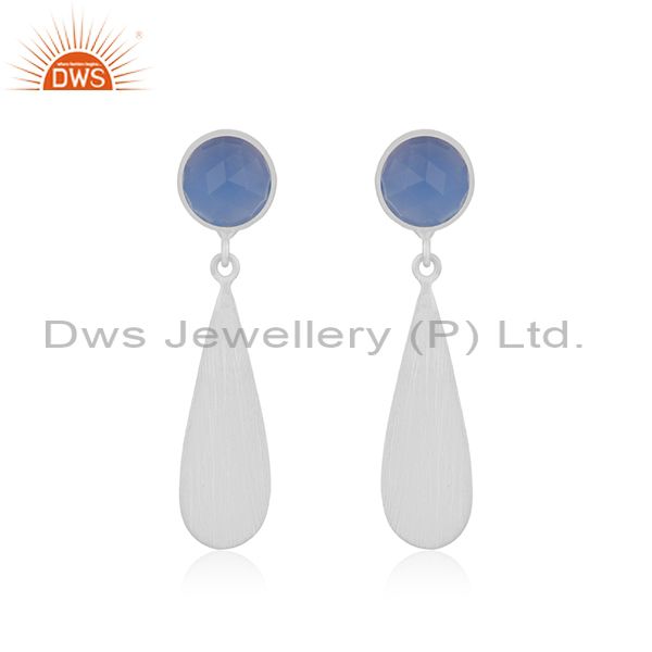 Handmade 925 Sterling Silver Blue Chalcedony Gemstone Earrings Jewelry Wholesale