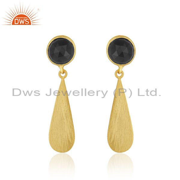 18k Gold Plated 92.5 Silver Black Onyx Gemstone Earrings Jewelry