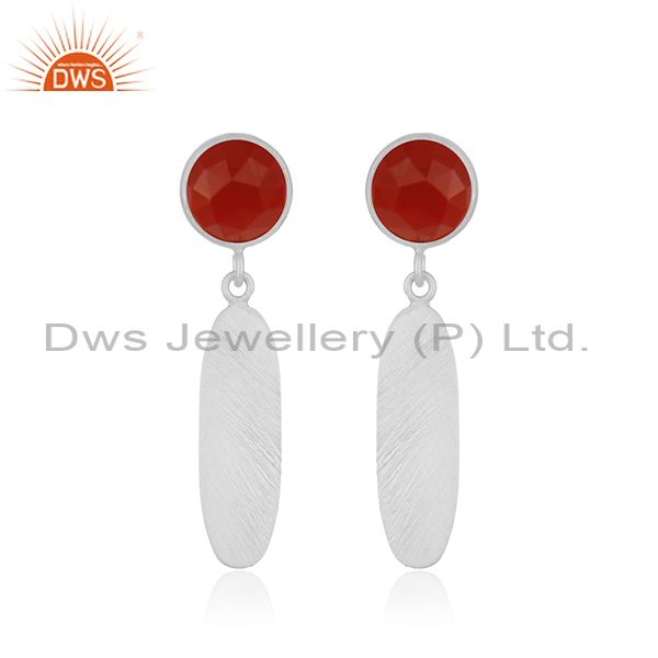 Natural Red Onyx Gemstone Fine Silver Designer Womens Earrings Jewelry