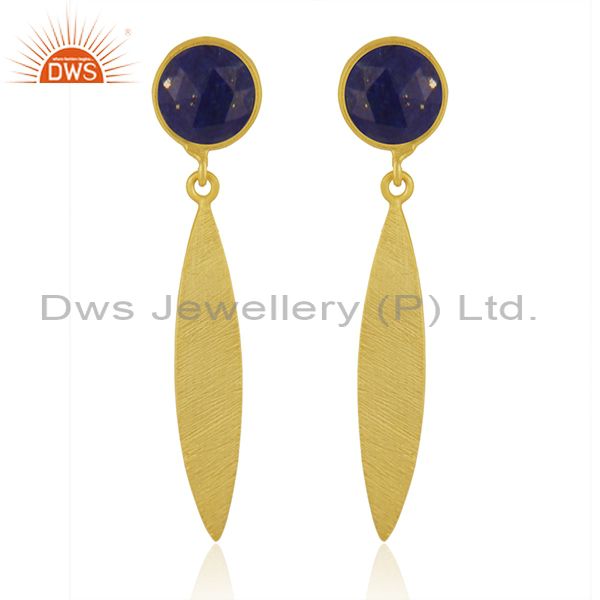Handmade Gold Plated Silver Lapis Gemstone Designer Earrings Jewelry Supplier