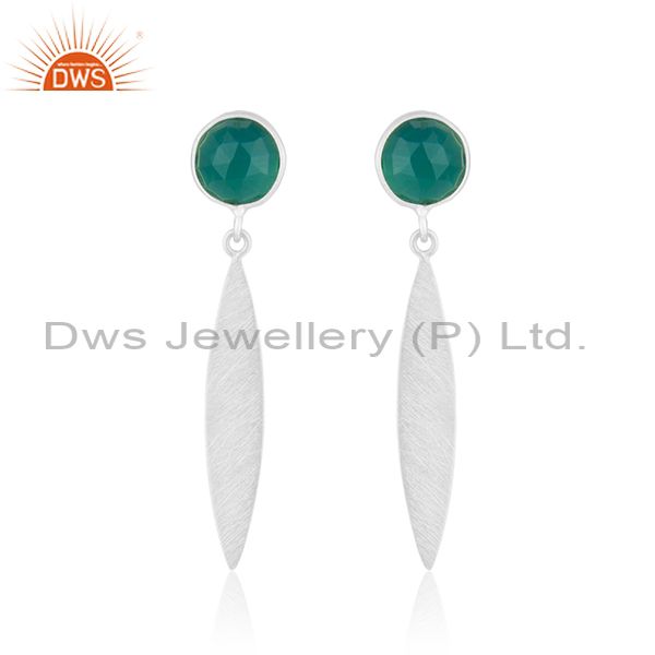 Indian Sterling SIlver Green Onyx Gemstone Designer Earring Jewelry