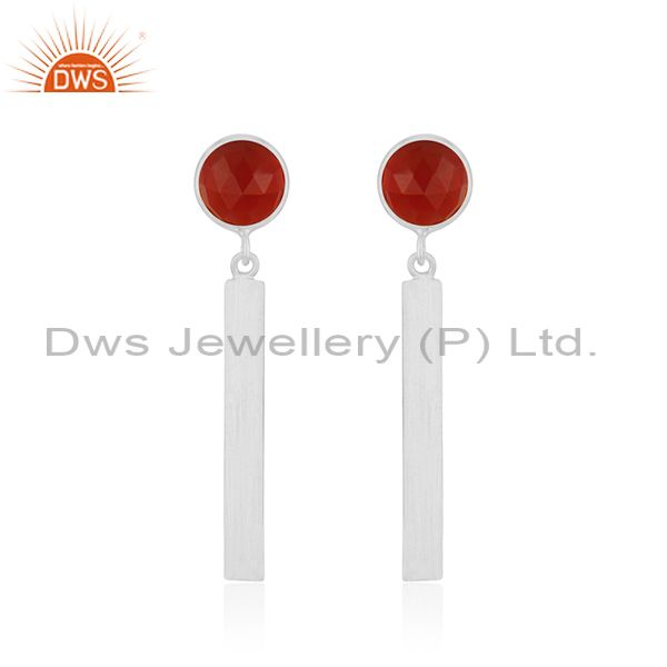 Red Onyx Gemstone 925 Sterling Fine Silver Bar Earring Manufacturer of Jewelry