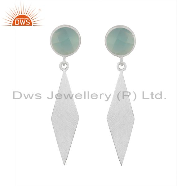Indian Sterling Fine SIlver Aqua Chalcedony Earrings Jewelry Manufacturer
