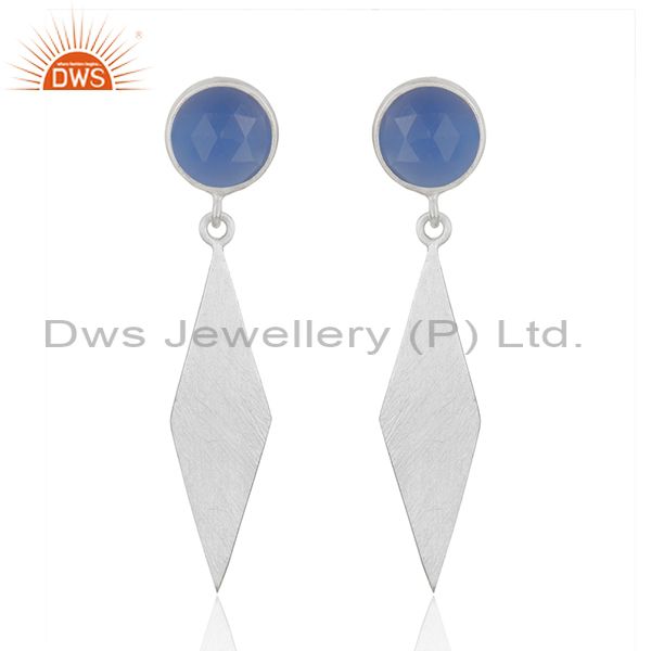Blue Chalcedony Designer Fine Silver Gemstone Earrings Jewelry Supplier
