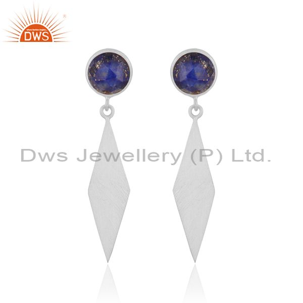 925 Fine Silver Natural Lapis Lazuli Gemstone Designer Earring Jewelry