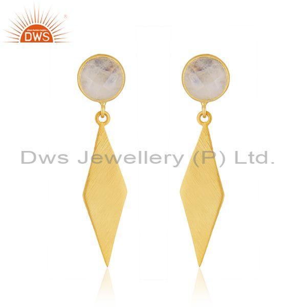 Rainbow Moonstone Wholesale Designer Gold Plated Silver Earrings Supplier