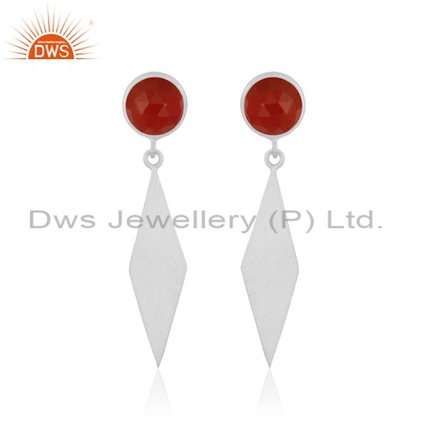 Red Onyx Gemstone 925 Sterling Silver Handmade Earrings Manufacturer INdia