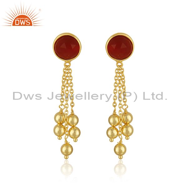Yellow Gold Plated 925 Silver Red Onyx Gemstone Girls Earring Manufacturer