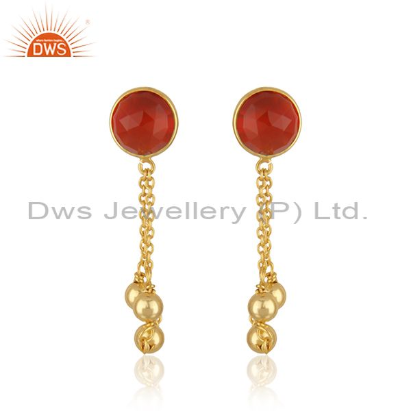 14k Gold Plated Silver Red Onyx Gemstone Earrings Jewelry Supplier